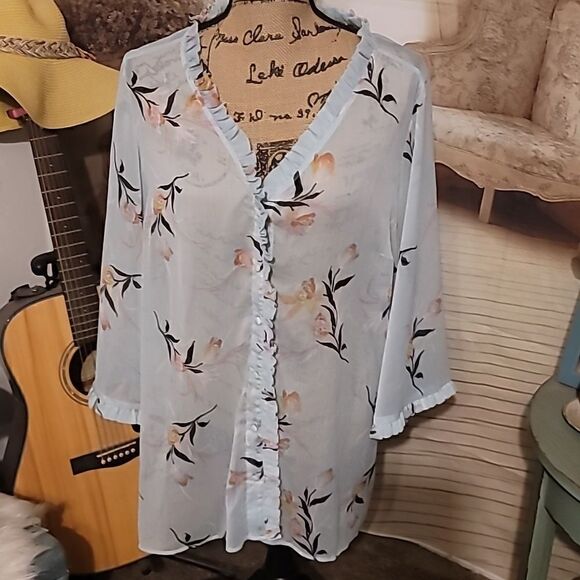Jessica Simpson Mint Floral Sheer Maternity Blouse Size L - Picture 1 of 5